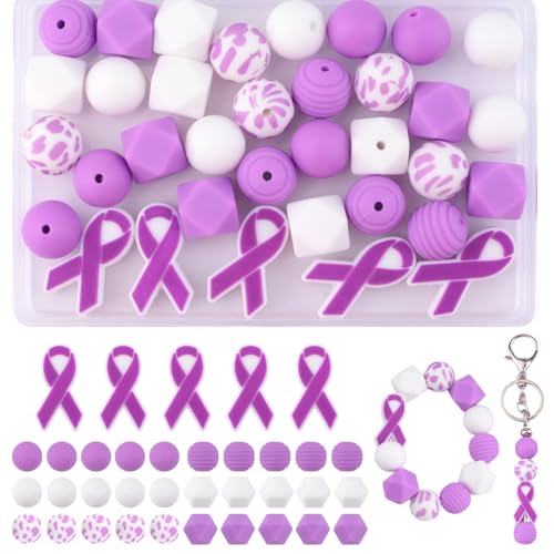 URROMA 35 Stück fokale Silikonperlen, violette Bandperlen für Stift, lose Abstandshalter, DIY-Zubehör für Alzheimer-Bewusstseinsschmuckherstellung URROMA 35 Stück fokale Silikonperlen, violette Bandperlen für Stift, lose Abstandshalter, DIY-Zubehör für Alzheimer-Bewusstseinsschmuckherstellung von URROMA
