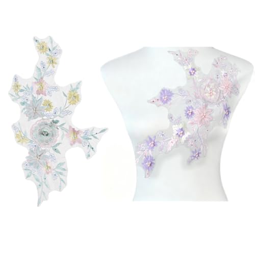 URROMA 3D-Blumenapplikation mit Perlen, bunte Blumenaufnäher für Kleider, Stickerei, Pailletten, Spitzenbesatz, Nähen, Blumenstoff für Hochzeitsschleier, Braut-DIY von URROMA