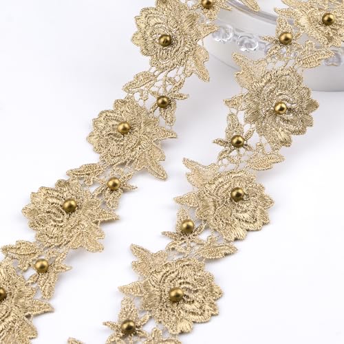 URROMA 4,5 m goldener Spitzenbesatz Blume bestickt Spitzenband Vintage Einfassung Stoff Applikation für Kostüm Nähen DIY Lampenschirm Hochzeitsdekoration URROMA 4,5 m goldener Spitzenbesatz Blume bestickt Spitzenband Vintage Einfassung Stoff Applikation für Kostüm Nähen DIY Lampenschirm Hochzeitsdekoration von URROMA