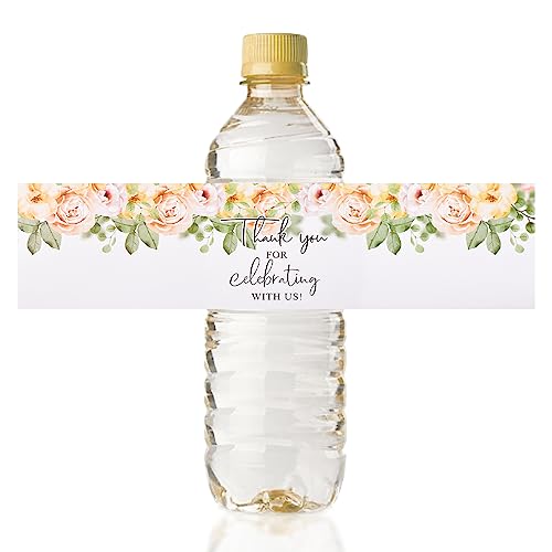 URROMA 50 Stück hellgelbe Blumen Wasserflaschen-Etiketten, Hochzeitsverpackungen, Aufkleber, Hochzeitsdatumetiketten für Hochzeit, Party, Brautparty, Geburtstag, Babyparty von URROMA