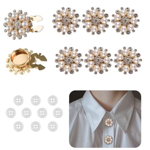 URROMA 6 Stück Perlmuttknöpfe, runde Knöpfe aus Perlen, Retro-Blumen, goldfarben, für die Herstellung von Hochzeitskleidern und Schmuck, 28 mm von URROMA