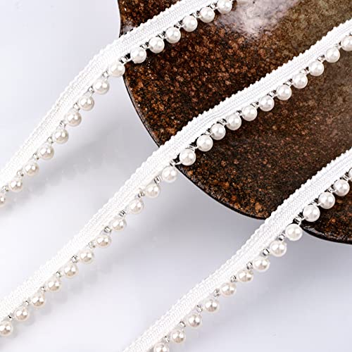 URROMA 6 mm Perlen-Quaste, Fransen, Spitzenrand, 9,1 m Vintage-Stil, weiße Einfassungen, Stoff, bestickte Applikation, Nähen, Basteln von URROMA
