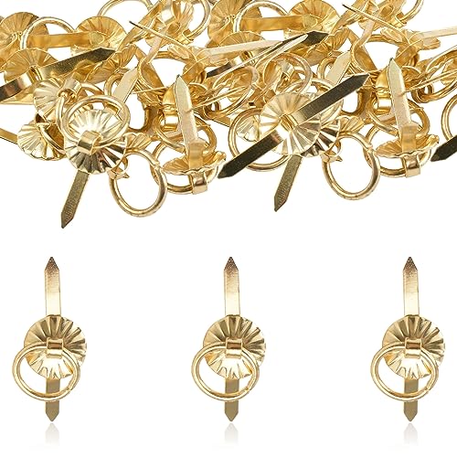 URROMA 60 Pcs Small Gold Ring Pulls Griff Knöpfe Antik, Papier Handwerk Befestigungen Brads für Papier Handwerk DIY Stamping Scrapbooking von URROMA