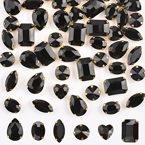 URROMA 60 Stück 6 Stile Glitzersteine zum Aufnähen mit Klaue, weißgoldener Unterseite, Acrylglas, flache Rückseite, mit 4 Löchern für Handwerk, Kleidung, Hochzeitsdekorationen von URROMA