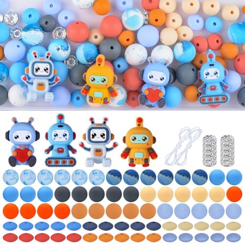 URROMA 76 Stück 3D-Roboter-Silikonperlen, bunte lose Fokusperlen, sortiert, Charm-Dekoration für DIY-Stifte, Schlüsselanhänger, Armbänder, Halsketten URROMA 76 Stück 3D-Roboter-Silikonperlen, bunte lose Fokusperlen, sortiert, Charm-Dekoration für DIY-Stifte, Schlüsselanhänger, Armbänder, Halsketten von URROMA
