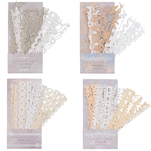 URROMA 78 Stück 4 Stile durchbrochene Spitze Scrapbook Streifen Papier Ästhetisches dekoratives Papierzubehör Kit für DIY Journals Kunst Collage Album Rahmen URROMA 78 Stück 4 Stile durchbrochene Spitze Scrapbook Streifen Papier Ästhetisches dekoratives Papierzubehör Kit für DIY Journals Kunst Collage Album Rahmen von URROMA
