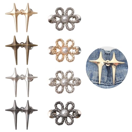 URROMA 8 Paar Jeans-Knöpfe, Kreuzsterne und Blumen, Hosen-Taillenspanner, verstellbare Taillenschnallen, abnehmbare Hosenklammern, kein Nähen, geeignet für Jeans URROMA 8 Paar Jeans-Knöpfe, Kreuzsterne und Blumen, Hosen-Taillenspanner, verstellbare Taillenschnallen, abnehmbare Hosenklammern, kein Nähen, geeignet für Jeans von URROMA