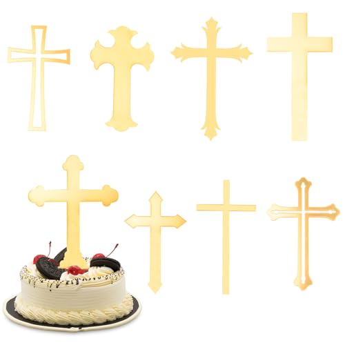URROMA 8 Stile Kreuz-Kuchenaufsatz, 8 Stück goldene Acryl-Cupcake-Dekoration, Cupcake-Dekoration für Babyparty, Geburtstag, Party, Bäckerei, DIY Handwerk von URROMA