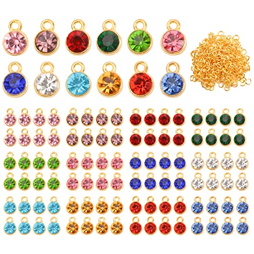 URROMA 96 Stück Geburtsstein-Charms Perlen Anhänger 12 Farben für die Herstellung von Schmuck - Kristall Charms für Halskette Armband, Metall von URROMA