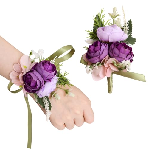 URROMA Ansteckblume für das Handgelenk, 2 Stück, dunkle Puple, künstliche Ansteckblumen, Armband, Rosen, Boutonniere für Abschlussball, Hochzeit, Brautjungfer, Mutter, Großmutter URROMA Ansteckblume für das Handgelenk, 2 Stück, dunkle Puple, künstliche Ansteckblumen, Armband, Rosen, Boutonniere für Abschlussball, Hochzeit, Brautjungfer, Mutter, Großmutter von URROMA