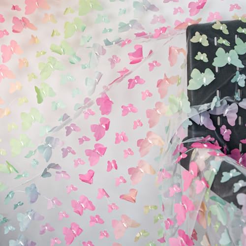 URROMA Bunter Schmetterlings-Stickerei, Spitzenstoff, 91 cm, Schmetterlings-Spitze, Netzstoff, Tüll-Spitze für selbstgemachte Hochzeitskleider, Kostüm-Accessoires, Schleier, Heimdekoration URROMA Bunter Schmetterlings-Stickerei, Spitzenstoff, 91 cm, Schmetterlings-Spitze, Netzstoff, Tüll-Spitze für selbstgemachte Hochzeitskleider, Kostüm-Accessoires, Schleier, Heimdekoration von URROMA