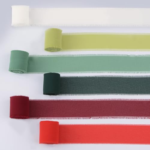 URROMA Chiffonbänder, Weihnachtsserie, Seidenband, gemischte Farben, Fransen, ausgefranste Kanten, Stoff für Hochzeitseinladungen, Brautstrauß, Basteln, 6 Rollen URROMA Chiffonbänder, Weihnachtsserie, Seidenband, gemischte Farben, Fransen, ausgefranste Kanten, Stoff für Hochzeitseinladungen, Brautstrauß, Basteln, 6 Rollen von URROMA