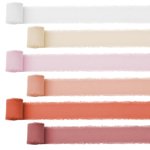 URROMA Chiffonbänder aus der Pink-Serie, 6 Rollen, Chiffon-Seidenband, gemischte Farben, Fransen mit ausgefransten Kanten, Stoff für Hochzeitseinladungen, Brautsträuße, Geschenkverpackungen URROMA Chiffonbänder aus der Pink-Serie, 6 Rollen, Chiffon-Seidenband, gemischte Farben, Fransen mit ausgefransten Kanten, Stoff für Hochzeitseinladungen, Brautsträuße, Geschenkverpackungen von URROMA