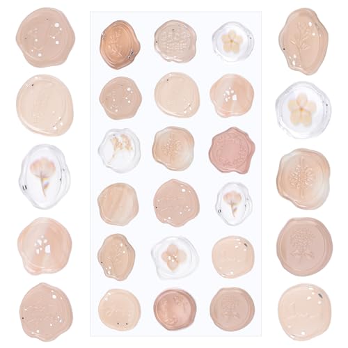 URROMA Clear Wax Seal Aufkleber, 54 Pcs Transparent Acryl Bernstein Floral Thema Umschlag Dichtungen Aufkleber Selbstklebende Stempel Aufkleber f黵 Weihnachten Hochzeit Einladungen Party Supplies von URROMA