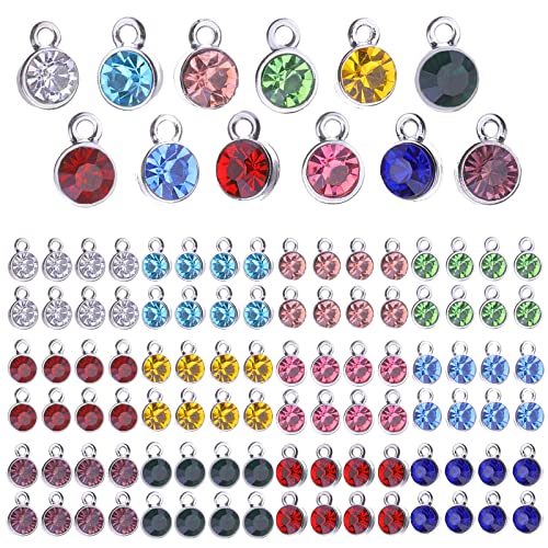 URROMA Crystal Birthstone Charms Beads, 96 Pcs Round Crystal Charms for Jewelry Making Crystal Charms for Earring Making Bracelet Necklace Jewelry Making, 12 Colors von URROMA