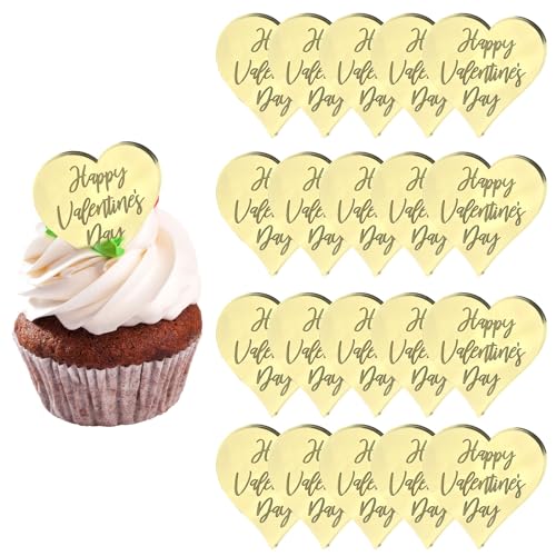 URROMA Cupcake-Aufsätze aus Acryl, "Happy Valentine's Day", 20 Stück, Herz-Kuchenscheiben, Spiegel-Acryl-Kuchenspieße, gravierte Kuchendekoration, Partyzubehör URROMA Cupcake-Aufsätze aus Acryl, "Happy Valentine's Day", 20 Stück, Herz-Kuchenscheiben, Spiegel-Acryl-Kuchenspieße, gravierte Kuchendekoration, Partyzubehör von URROMA
