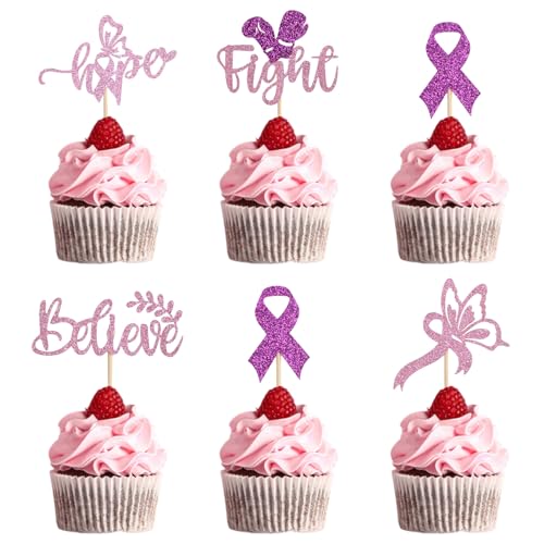 URROMA Cupcake-Aufsätze mit rosa Schleife, 36 Stück, Brustkrebs-Bewusstseins-Kuchenspieße, Liebe, Brusttag, Kuchenscheiben, rosa und violett, Cupcake-Dekoration für Krebs-Themenpartys URROMA Cupcake-Aufsätze mit rosa Schleife, 36 Stück, Brustkrebs-Bewusstseins-Kuchenspieße, Liebe, Brusttag, Kuchenscheiben, rosa und violett, Cupcake-Dekoration für Krebs-Themenpartys von URROMA