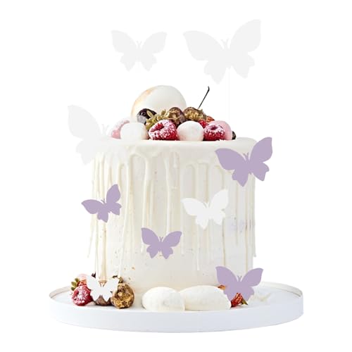 URROMA Cupcake-Topper-Set, Weiß und Lila, 150 Stück, durchscheinend, gemischt, Schmetterling-Kuchenaufsatz, Happy Birthday, Kuchendekoration, Party-Dekorationen für Babyparty von URROMA