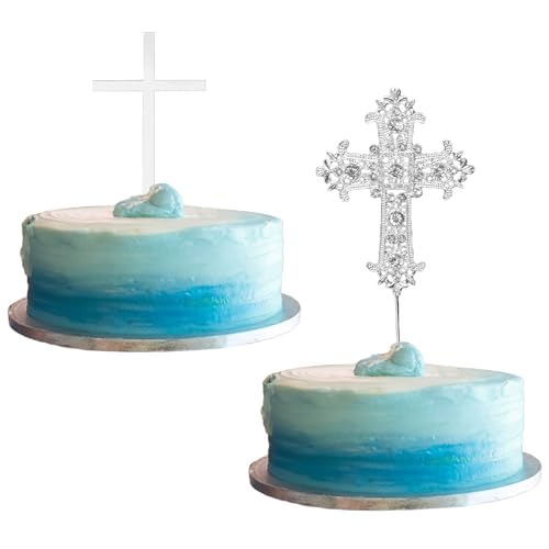 URROMA Cupcake-Topper für Babypartys, silbernes Kreuz und Strasssteine, 11 Stück von URROMA