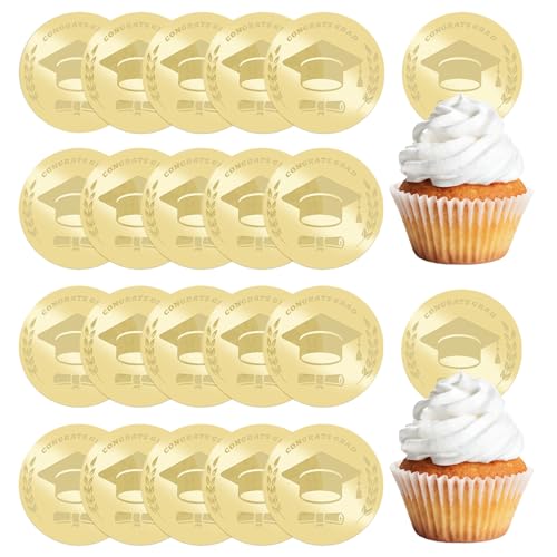 URROMA Cupcake-Topper zum Schulabschluss, rund, goldfarben, für Abschlussfeier, Party, Acryl, Cupcake-Picks, Vorspeisen, 20 Stück URROMA Cupcake-Topper zum Schulabschluss, rund, goldfarben, für Abschlussfeier, Party, Acryl, Cupcake-Picks, Vorspeisen, 20 Stück von URROMA