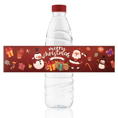 URROMA Frohe Weihnachten Wasserflaschen-Etiketten, 48 Stück, roter Schneemann, Weihnachtsverpackungen, Aufkleber, Weihnachtsetiketten für Party, Weihnachten, Trinkwasserflaschen-Etikett von URROMA