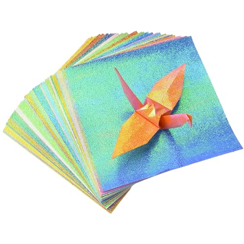 URROMA Glitzer-Origami-Papier, 100 Stück, glänzendes, quadratisches Faltpapier, Origami-Papier, buntes HandOrigami-Papier für Bastelarbeiten, Kunstzubehör, 15 cm von URROMA