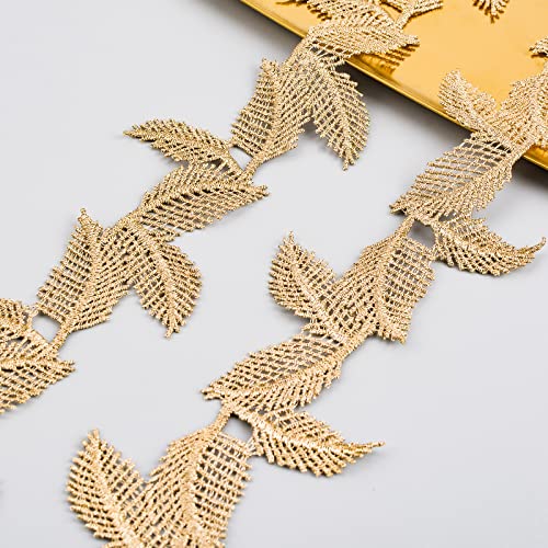 URROMA Goldblatt-Spitzenbesatz, 4,0 m, Venise-Gold-Spitzenband, Stickerei, Spitzenbesatz, Blatthandwerk, Spitze zum Nähen, DIY-Handwerk für Heimdekoration, 4 cm von URROMA