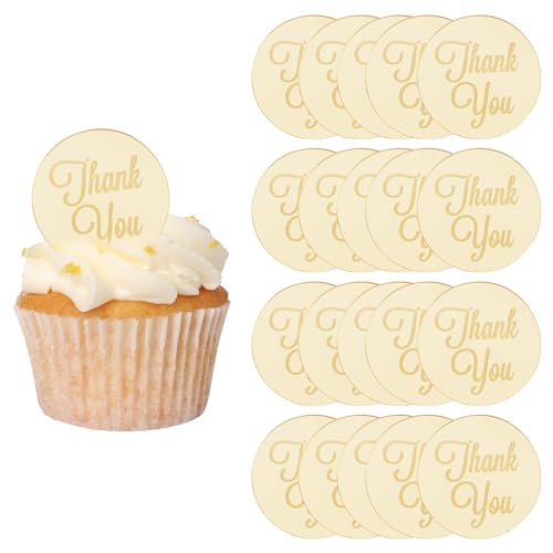 URROMA Goldene Cupcake-Aufsätze aus Acryl, rund, Dankeschön-Kuchenscheiben, Spiegel-Acryl-Kuchenspieße, Acryl, Kuchendekoration, Partyzubehör, Stil 2, 20 Stück von URROMA