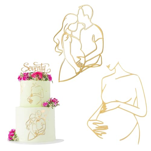 URROMA Goldene Cupcake-Topper für Babypartys, 2 Stück, Gravida-Linien, Goldfarbene Kuchendekoration, Party-Kunst-Schriftarten, Cupcake-Zubehör für Babyparty von URROMA