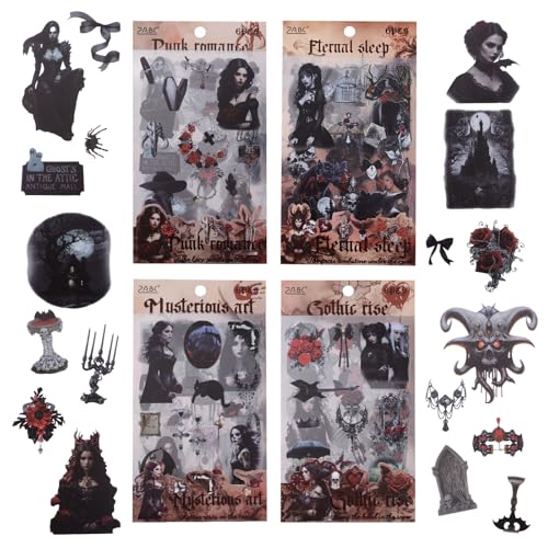 URROMA Goth Aesthetic Stickers, 24 Sheets Gothic Girls Die-Cut Sticker Book Vintage Halloween Scrapbook Sticker Set Transparent PET Adhesive Stickers von URROMA