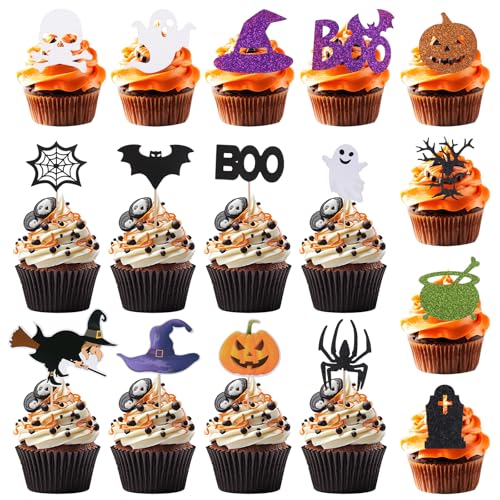 URROMA Halloween-Cupcake-Aufsätze, Kürbis-Hexenhut, Glitzer, Happy Halloween, Cupcake-Picks, Happy Boo Day, Zahnstocher, Party-Kuchendekoration, 88 Stück URROMA Halloween-Cupcake-Aufsätze, Kürbis-Hexenhut, Glitzer, Happy Halloween, Cupcake-Picks, Happy Boo Day, Zahnstocher, Party-Kuchendekoration, 88 Stück von URROMA