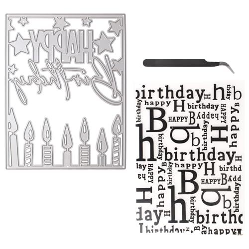 URROMA Happy Birthday Hintergrund Kunststoff Prägeschablonen Metall Stanzformen für Kartenherstellung Floral DIY Kunststoff Scrapbooking Fotoalbum Karte Papier DIY Handwerk von URROMA