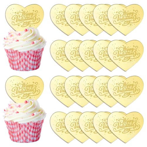 URROMA Herz-Kuchenaufsatz, 20 Stück, goldfarben, Happy Valentines Day, Cupcake-Topper für Hochzeit, Party URROMA Herz-Kuchenaufsatz, 20 Stück, goldfarben, Happy Valentines Day, Cupcake-Topper für Hochzeit, Party von URROMA