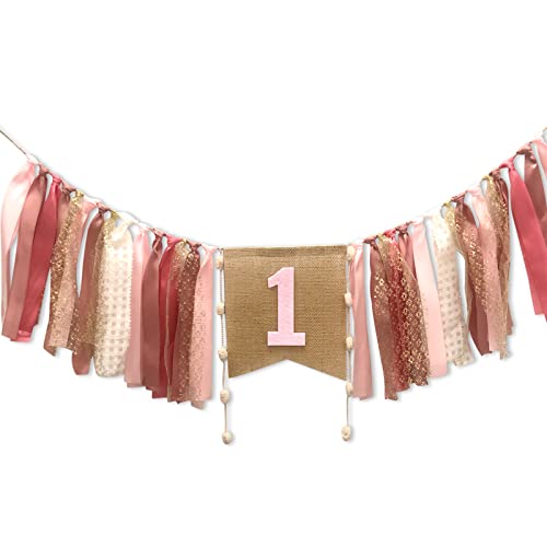 URROMA Hochstuhl-Dekoration für Mädchen zum 1. Geburtstag, Rosa, 1 Stück, für den ersten Geburtstag, Banner für Babyparty, Party, Foto-Requisiten, Dekoration URROMA Hochstuhl-Dekoration für Mädchen zum 1. Geburtstag, Rosa, 1 Stück, für den ersten Geburtstag, Banner für Babyparty, Party, Foto-Requisiten, Dekoration von URROMA