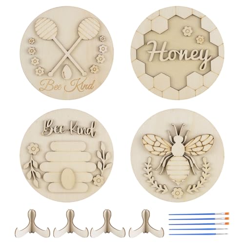 URROMA Holz-Federornamente zum Bemalen, Bienen-Bastelset, blanko, unlackiert, runde Holzscheiben, Dekoration für Bienenausschnitte, Tischschilder, Dekoration, 4 Stück URROMA Holz-Federornamente zum Bemalen, Bienen-Bastelset, blanko, unlackiert, runde Holzscheiben, Dekoration für Bienenausschnitte, Tischschilder, Dekoration, 4 Stück von URROMA