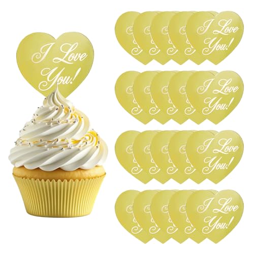 URROMA "I Love You" Acryl-Cupcake-Topper, 20 Stück, Herz-Cupcake-Topper, Acryl, Liebe, Kuchendekoration, goldfarben, Hochzeit, für Dusche, Party, Valentinstag, Verlobung, Jahrestag, URROMA "I Love You" Acryl-Cupcake-Topper, 20 Stück, Herz-Cupcake-Topper, Acryl, Liebe, Kuchendekoration, goldfarben, Hochzeit, für Dusche, Party, Valentinstag, Verlobung, Jahrestag, von URROMA