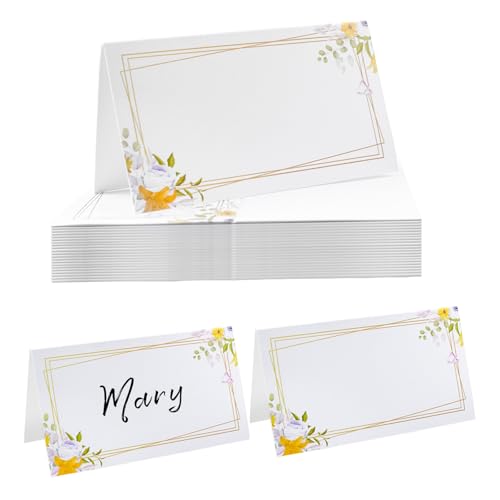 URROMA Klappkarte, 100 Stück, gelbe Blume, goldener Rahmen, Tischkarten, leere Tischzeltkarten für Dinnerpartys, Bankette, Hochzeiten, Tischdekoration URROMA Klappkarte, 100 Stück, gelbe Blume, goldener Rahmen, Tischkarten, leere Tischzeltkarten für Dinnerpartys, Bankette, Hochzeiten, Tischdekoration von URROMA
