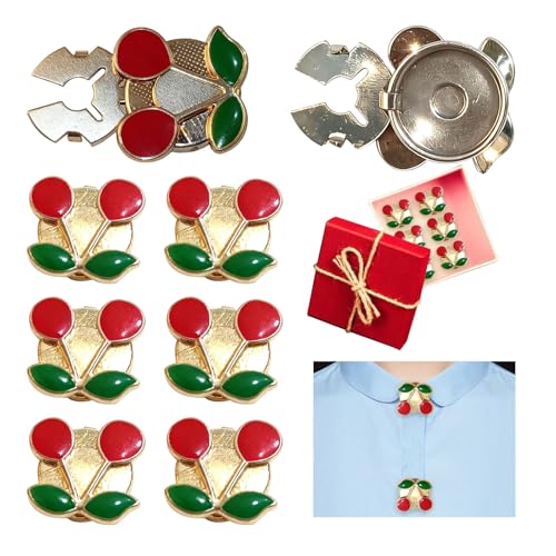 URROMA Knopfabdeckung, 6 Stück, Kirschknopf-Abdeckungen, ausgefallene abnehmbare Knöpfe für Damen, Kleid, Hemd, Manschettenknöpfe, niedliche Knopfdekor-Clips (goldfarben) von URROMA