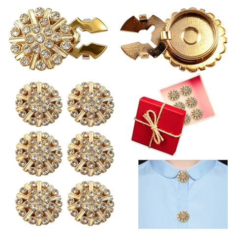 URROMA Knopfabdeckung, 6 Stück Strass-Knopfabdeckungen, ausgefallene abnehmbare Knöpfe für Damen, Kleid, Hemd, Manschettenknöpfe, Dekor-Clips (goldfarben) von URROMA