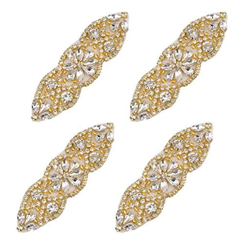 URROMA Kristall-Applikationen, 4 Stück goldene Strasssteine zum Aufbügeln für Hochzeit, Kristallapplikationen für Brautparty, Kleider, Schuhe, Schärpe von URROMA