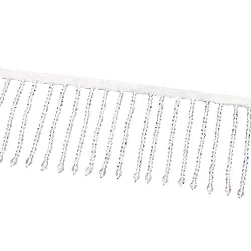 URROMA Kristallperlen-Fransenborte, 91 cm, weiß, transparente Perlenbesatz, breites Nähen, Perlenfransen für Vorhänge, Lampenschirme und Kleiderkleidung, 9 cm von URROMA