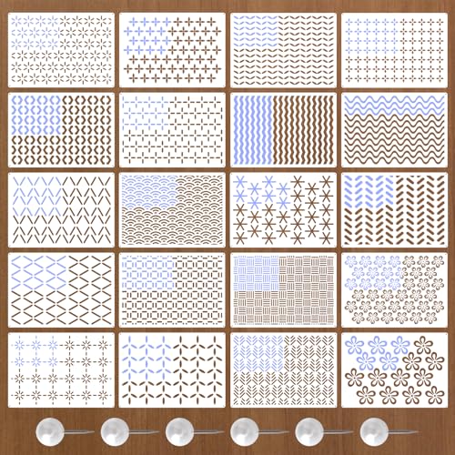 URROMA Kunststoff-Nähschablonen, 20 Stück, Sashiko, groß, rechteckig, Kunststoff-Nähvorlagen, geometrisches Stickmuster, Stabilisator zum Nähen URROMA Kunststoff-Nähschablonen, 20 Stück, Sashiko, groß, rechteckig, Kunststoff-Nähvorlagen, geometrisches Stickmuster, Stabilisator zum Nähen von URROMA