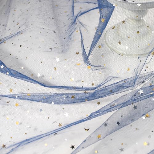 URROMA Marineblauer Glitzerstoff, Stern-Mond-Muster, Polyester-Mesh-Tüllstoff, Paillettenband, Netzstoff für Kleider, Nähen, Basteln, Party-Dekoration, 9,4 x 1,6 m URROMA Marineblauer Glitzerstoff, Stern-Mond-Muster, Polyester-Mesh-Tüllstoff, Paillettenband, Netzstoff für Kleider, Nähen, Basteln, Party-Dekoration, 9,4 x 1,6 m von URROMA
