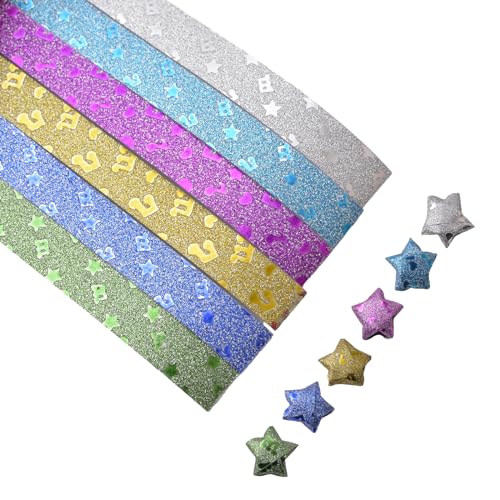 URROMA Origami-Papier, 400 Stück, Musik-Muster-Symbole, 7 Farben, Glücksstern, Glitzer, Origami-Papier, DIY-Stern-Papierstreifen von URROMA