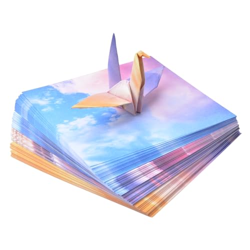 URROMA Origami-Papier mit bunten Wolken, quadratisch, faltbar, Origami-Papier, buntes Hand-Origami-Papier für Bastelarbeiten, Papierkraniche, Bastelzubehör, 14,2 cm, 200 Stück von URROMA