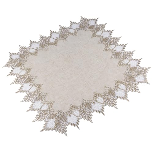 URROMA Quadratische Tischdecke aus Leinen mit Spitzenbesatz, 50 cm x 50 cm, Tischdecke für Esszimmer, Küche, Elegantes, quadratisches Deckchen, Tischset, Tischdekoration von URROMA
