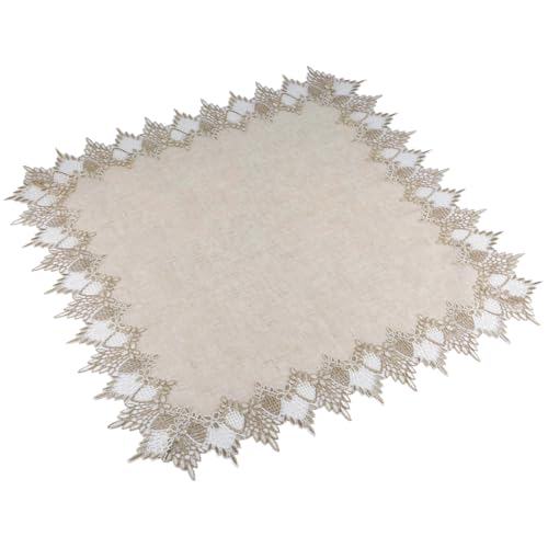 URROMA Quadratische Tischdecke aus Leinen mit Spitzenbesatz, 70 x 70 cm, Tischset, Tischdekoration für Esszimmer, Küche, Elegantes quadratisches Deckchen von URROMA
