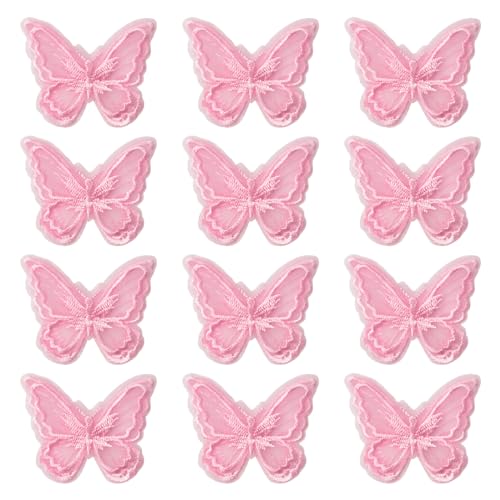URROMA Rosa Spitze Schmetterling Applikationen zum Aufnähen Doppellagige Spitze Patches für Hochzeit Braut Haarschmuck (Rosa, 12 Stück) von URROMA