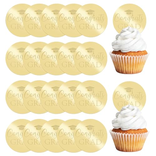 URROMA Runde Cupcake-Topper, 20 Stück, goldene Kuchendekoration für Abschlussfeier, Party, Acryl, Cupcake-Picks, Vorspeisen, Picks URROMA Runde Cupcake-Topper, 20 Stück, goldene Kuchendekoration für Abschlussfeier, Party, Acryl, Cupcake-Picks, Vorspeisen, Picks von URROMA
