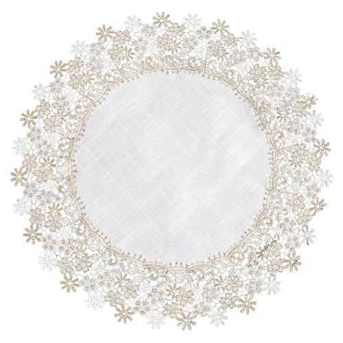 URROMA Runde Deckchen aus Leinen, mit Blumenmotiv, mit Spitzenbesatz, Couchtischaufsatz, Tischdecke für Esszimmer, Küche, 60 x 60 cm, Weiß URROMA Runde Deckchen aus Leinen, mit Blumenmotiv, mit Spitzenbesatz, Couchtischaufsatz, Tischdecke für Esszimmer, Küche, 60 x 60 cm, Weiß von URROMA